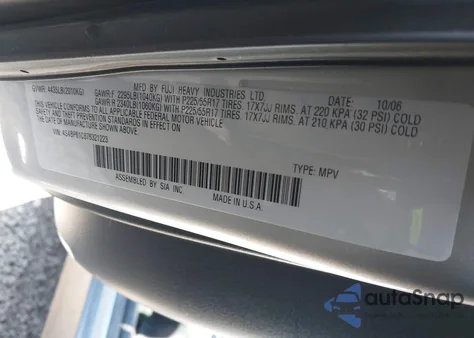 2007 Subaru Outback 2.5I из США, поврежденный, VIN 4S4BP61C876321223